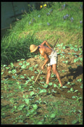 083084 Farmer Tilling Vegetables In Terraced Plot A4 Photo Print