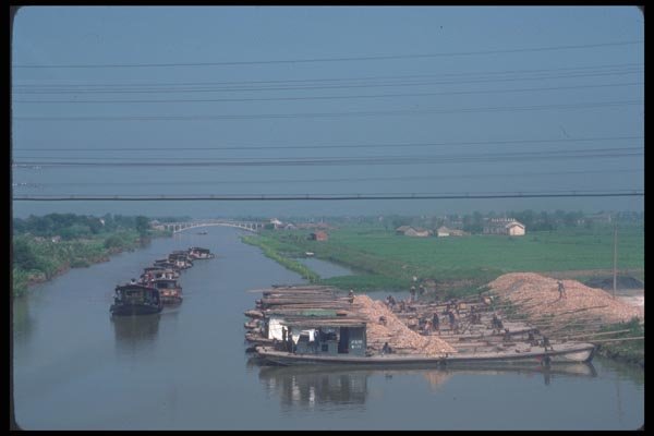 085062 Barges On Canal, Countryside Near Shanghai A4 Photo Print
