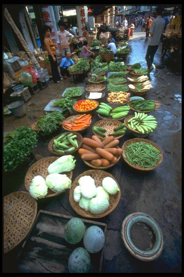 091050 Vegetable Seller In Chinatown, Singapore A4 Photo Print