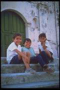 093041 Three Boys On Steps In Salvador A4 Photo Print