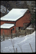 097002 Red Barn With Snow On Roof A4 Photo Print