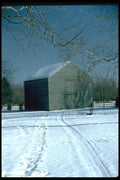 097007 Square Gray Barn In Snow A4 Photo Print