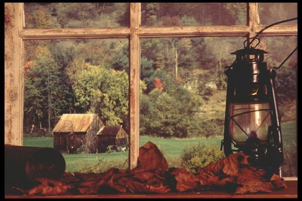 097011 Window Scene Of Lantern And Barn A4 Photo Print