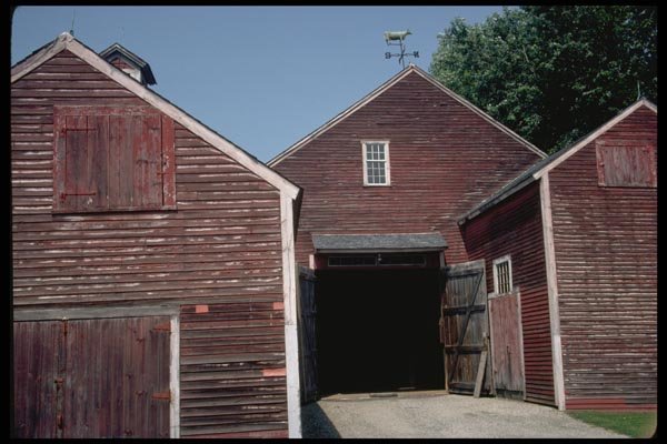 097013 Red Barns And Cow Weathervane A4 Photo Print