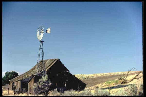097016 Abandoned Barn And Windmill A4 Photo Print