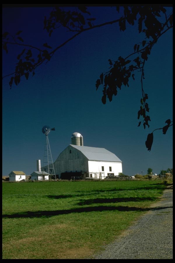 097020 Gray Barn With Silo And Windmill A4 Photo Print