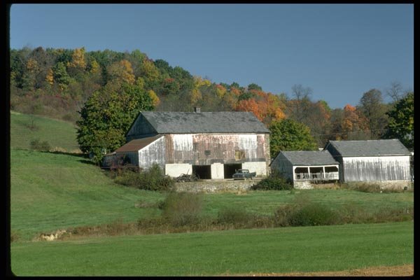 097025 Gray Barns And Pickup Truck A4 Photo Print