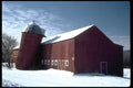 097028 Red Barn In Winter With Leaning Silo A4 Photo Print