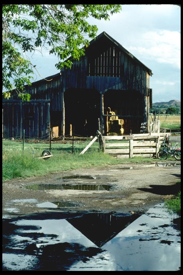 097029 Barn Reflected In Puddles A4 Photo Print