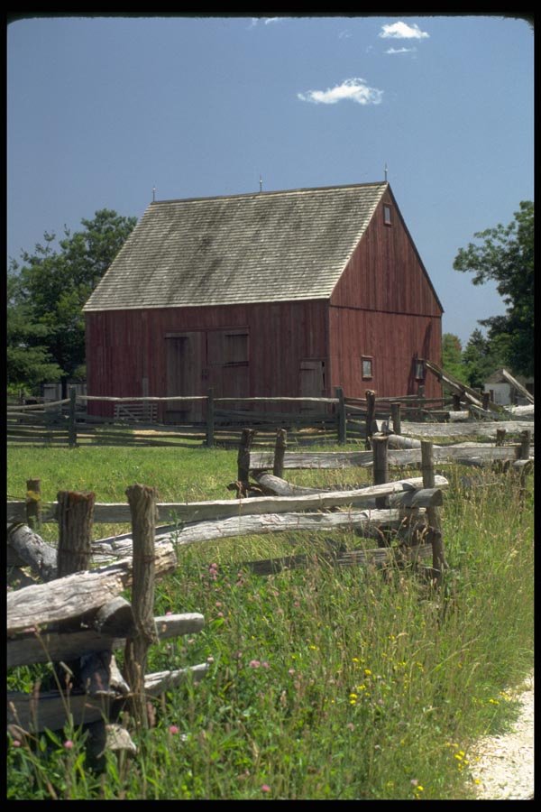 097039 Red Barn And Split Rail Fence A4 Photo Print