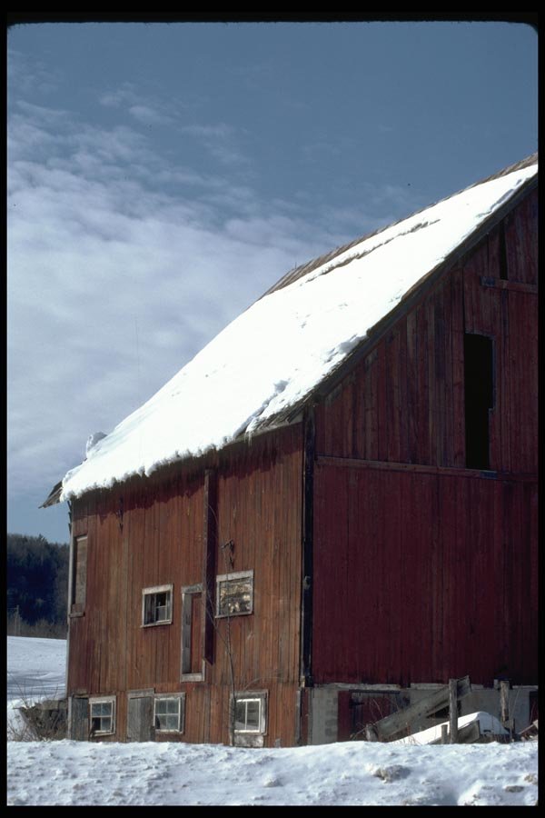 097040 Old Red Barn Side In Winter A4 Photo Print