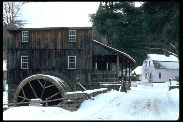 097044 Old Weathered Building With Water Wheel A4 Photo Print