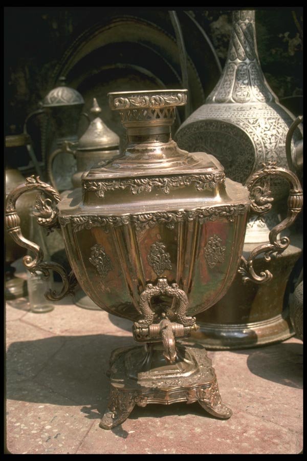 098015 Samovar From Russia On Display At Bazaar, Istanbul, Turkey A4 Photo Print