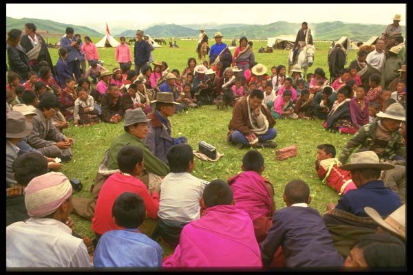 098097 Tibetan Nomads Gathered For News, Gansu Province, China A4 Photo Print