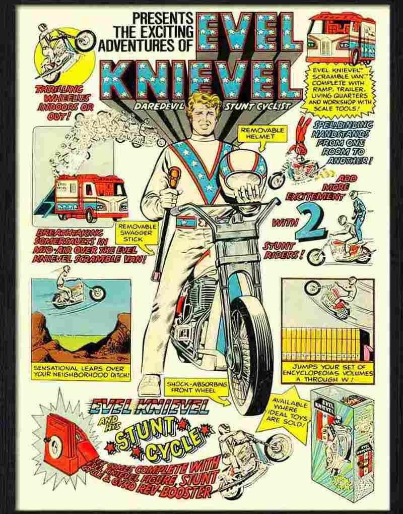 1 evel knievel daredevil stunt cyclist advert 1970s Advert A4 Photo Print