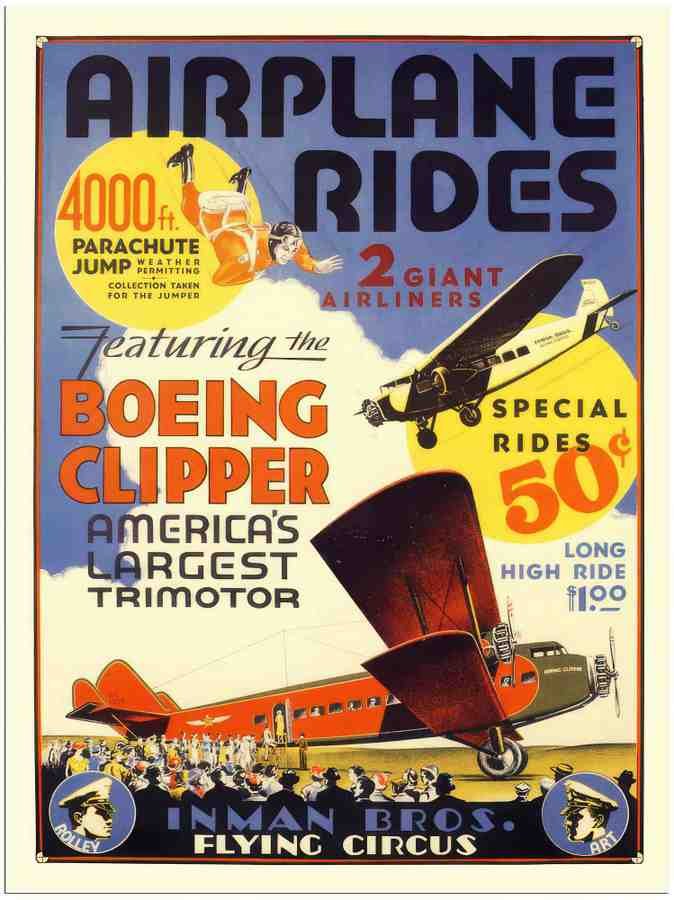 10 airplane rides inman flying circus air poster 1930s 2 Vintage Advert A4 Photo Print