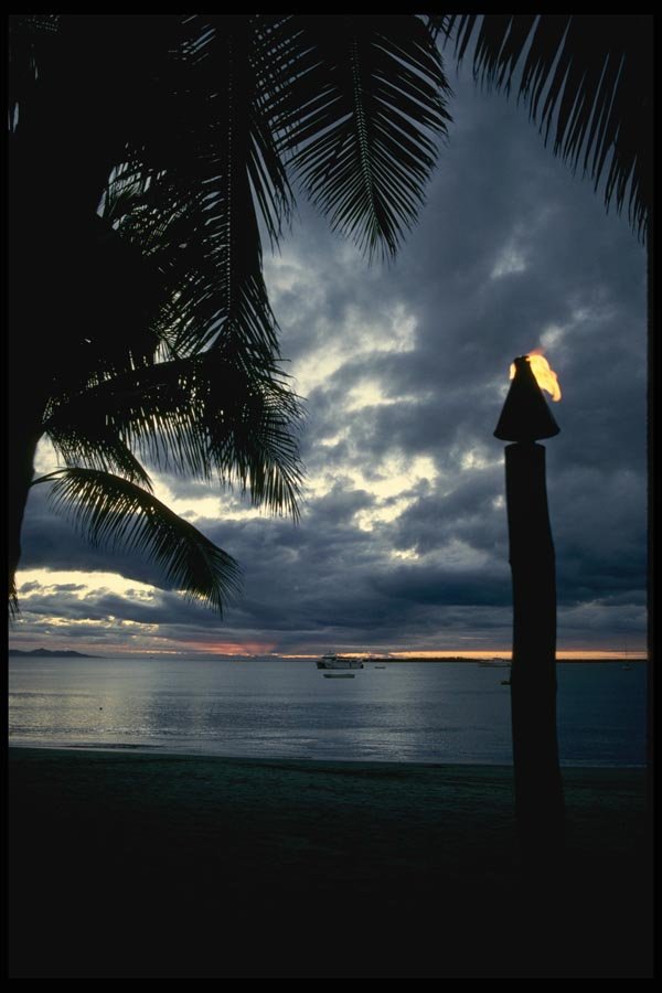 101001 Torchlit Beach At Sunset Viti Levu Island A4 Photo Print