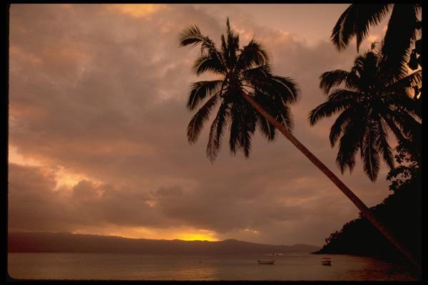 101011 Sunset, Beach And Palm Trees Qamea Island A4 Photo Print