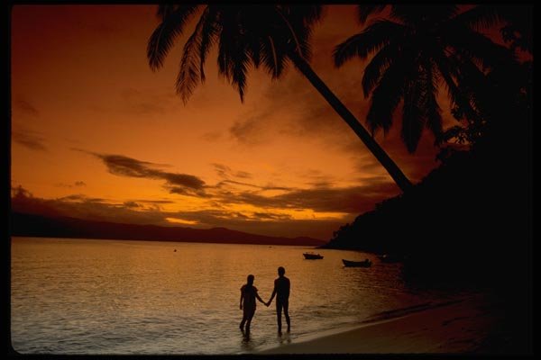 101013 Couple On The Beach At Sunset Qamea Island A4 Photo Print