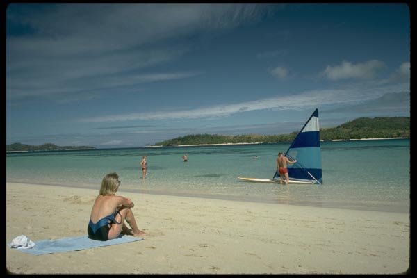 101056 Woman Watching Windsailing Tawewa Island, Yasawa Group A4 Photo Print
