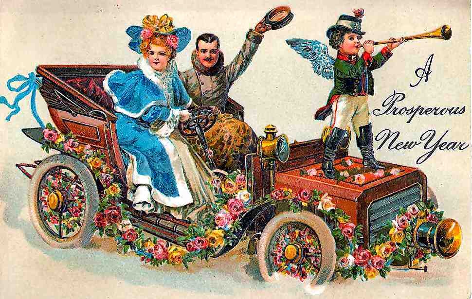 103 New Year Car Vintage A4 Photo Print