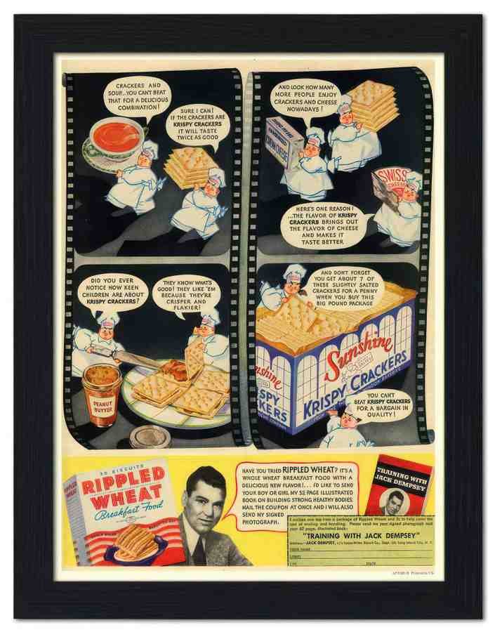 1100H rippled wheat crackers jack dempsey boxing 2 Vintage Advert A4 Photo Print
