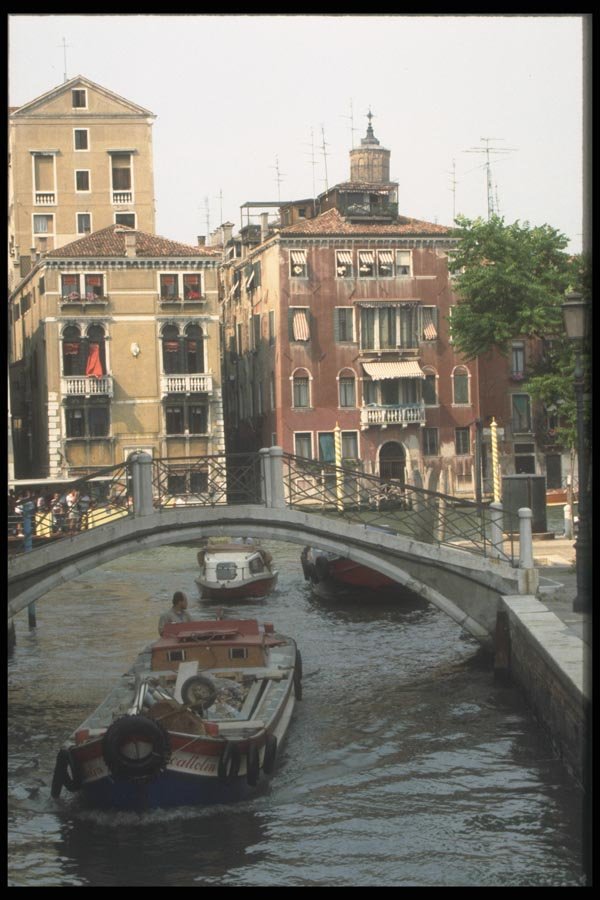 111049 Boats In Canal, Venice A4 Photo Print
