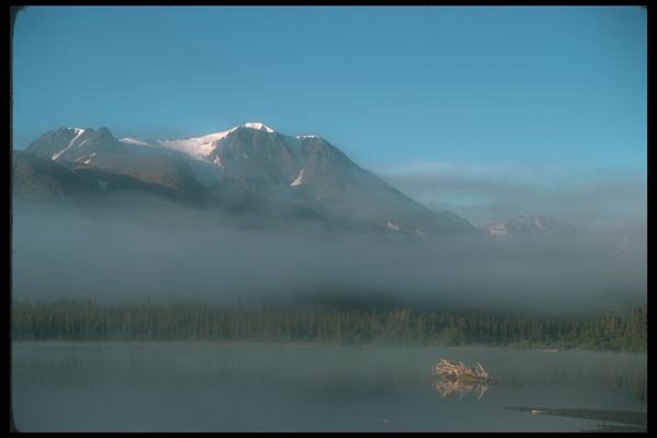 114003 Dawn Mist Over Wilderness Mountain Lake A4 Photo Print