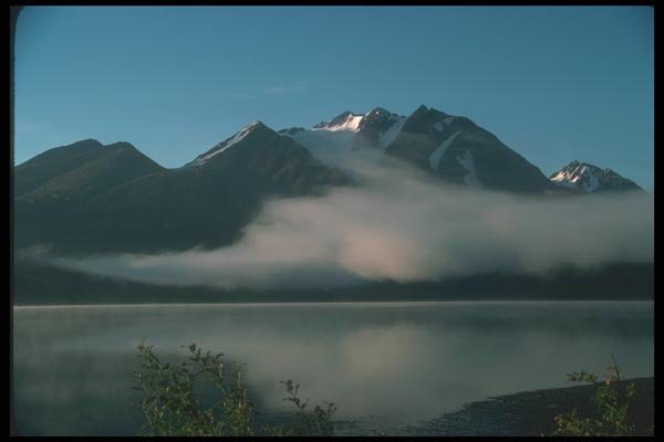 114010 Dawn Mist Over Wilderness Mountain Lake A4 Photo Print