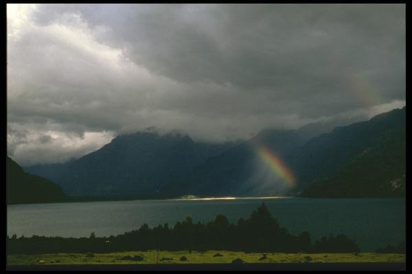 117096 Rainbow Across Fiord, Near Renihue, Chile A4 Photo Print