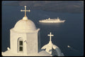 118006 Cruise Ship Offshore And Cliff Top Chapel A4 Photo Print