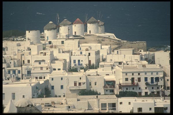 118026 Mykonos' Famed Windmills Dominate The Skyline A4 Photo Print