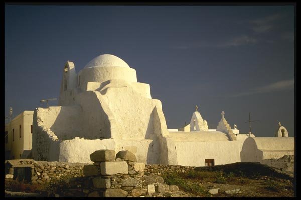 118037 Late Afternoon Adds Third Dimension To Mykonos Chapel A4 Photo Print