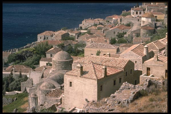 118059 The Lower Town Rises Out Of The Aegean A4 Photo Print