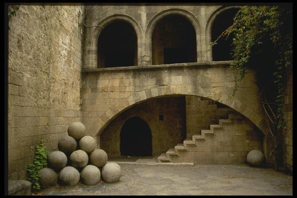 118072 Great Stone Cannon Balls Inside The Fortification A4 Photo Print
