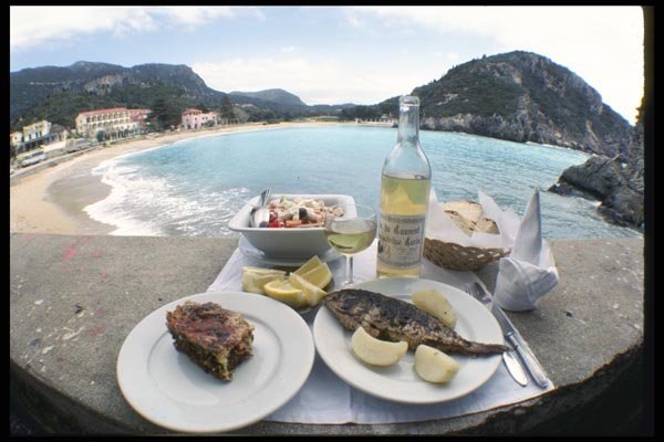 118097 Classic Corfu Cuisine Served With A Maritime View A4 Photo Print