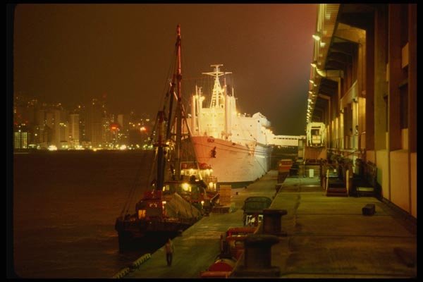 120030 Night Scene In The Dockyards Beside Hong Kong Harbor A4 Photo Print