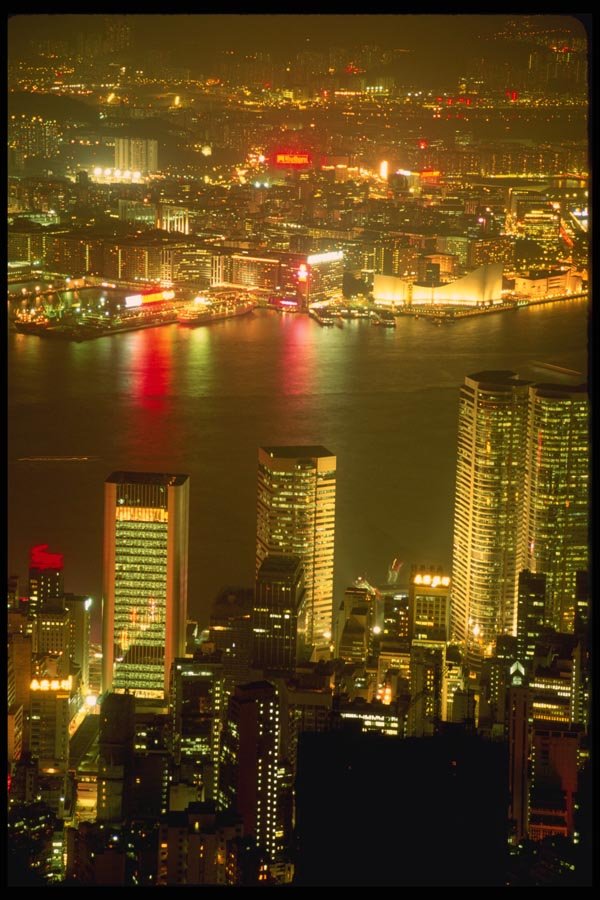 120052 A Night View Of Hong Kong's Famous Skyline And Harbor A4 Photo Print