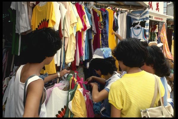120081 Shopping At Clothes Racks Famous Stanley Market A4 Photo Print