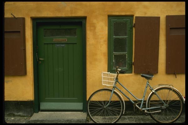 121050 Bicycle Against Apartment Building, Copenhagen A4 Photo Print