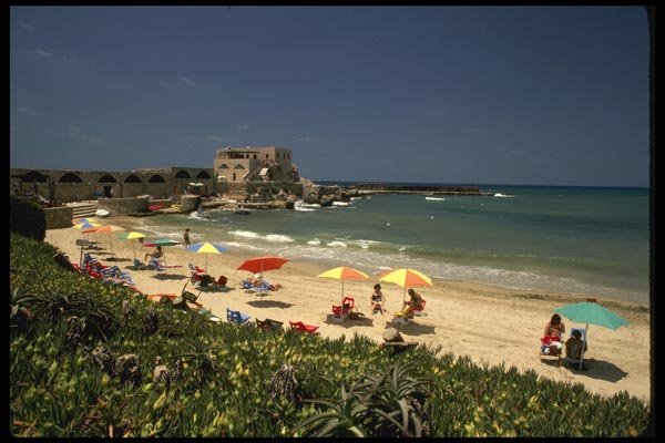 122063 Caesarea's Inviting Beach And Crusader Fortress A4 Photo Print