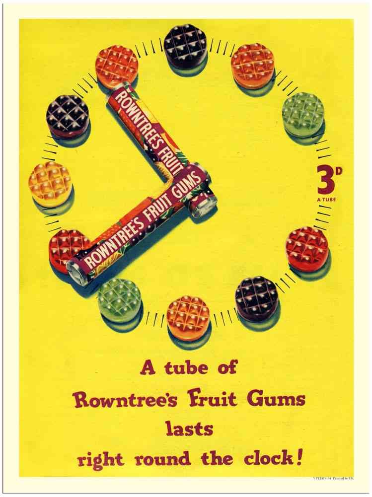 12414 04 Rowntrees Fruit Gums Last Round The Clock 1950S advert A4 Photo Print