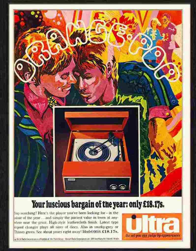 125 02 orange pop ultra record player advert 1960s Advert A4 Photo Print
