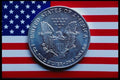 125000 Silver Dollar On US Flag A4 Photo Print