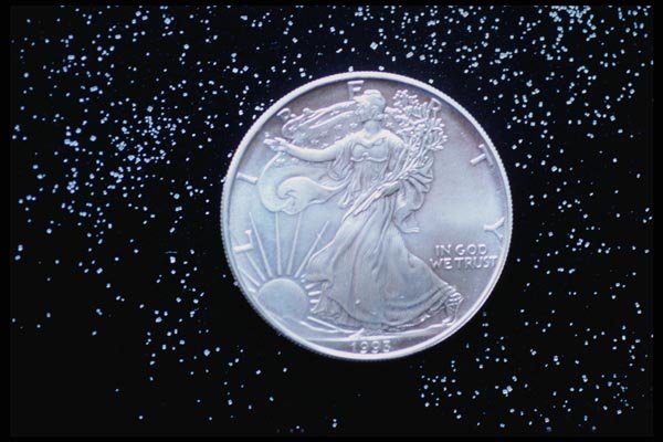 125015 Silver Liberty Coin In Night Sky A4 Photo Print