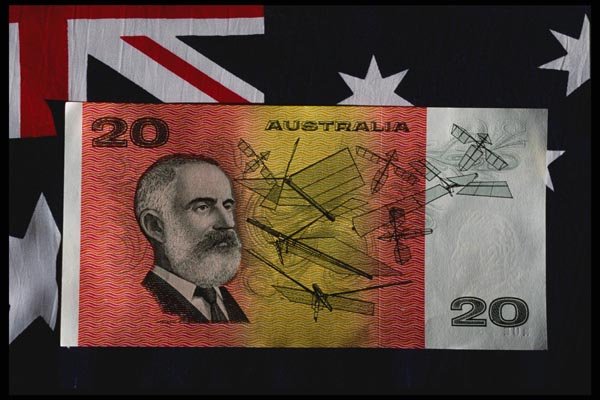 125026 Australian Dollars On Australian Flag A4 Photo Print
