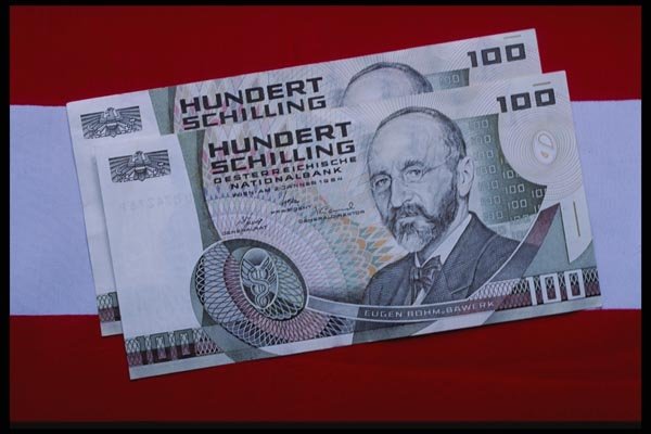 125044 Austrian Bills On Austrian Flag A4 Photo Print