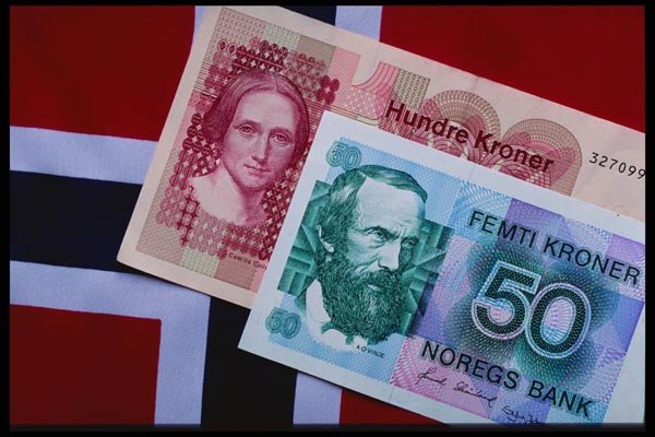 125050 Norwegian Krone On Flag A4 Photo Print