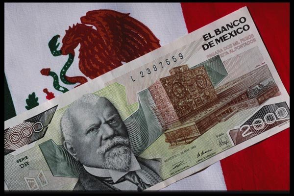 125079 Mexican Bills On Flag A4 Photo Print
