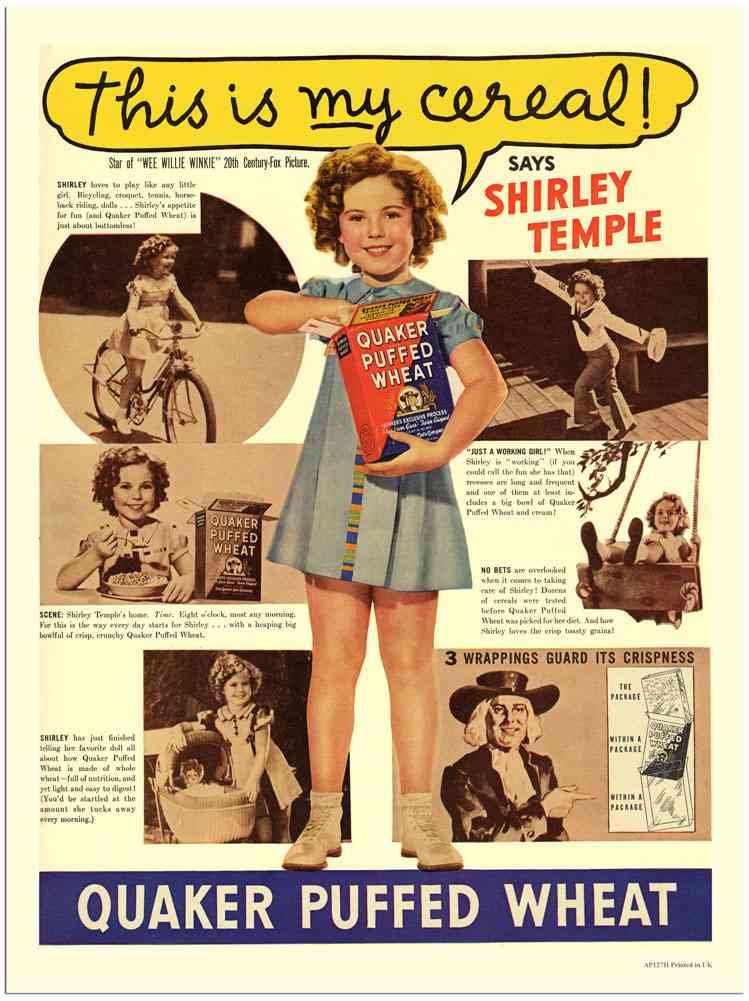 127H Shirley Temple Quaker Puffed Wheat advert A4 Photo Print
